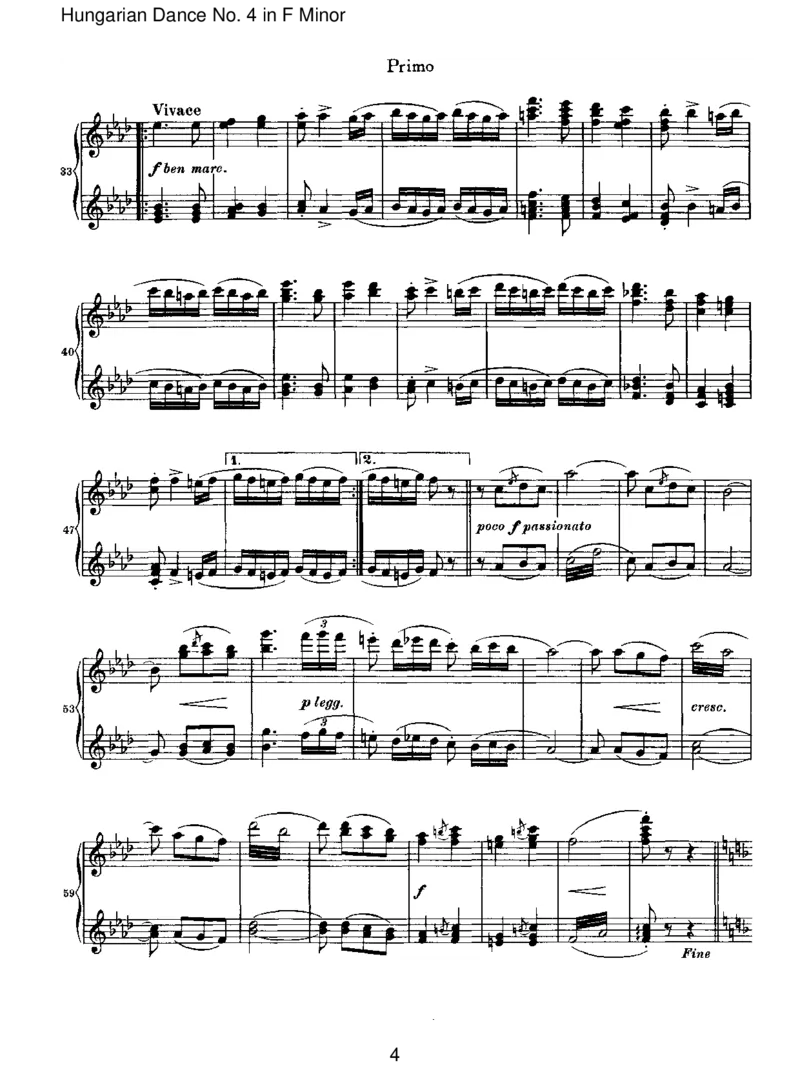 HungarianDanceNo.4inFMinor_一万首著名钢琴曲谱哈农贝多芬合集视频教学电子版高清无水印可打印_1古典钢琴知名音乐家谱_勃拉姆斯钢琴谱全集_VI.PianoWorksforFourHands