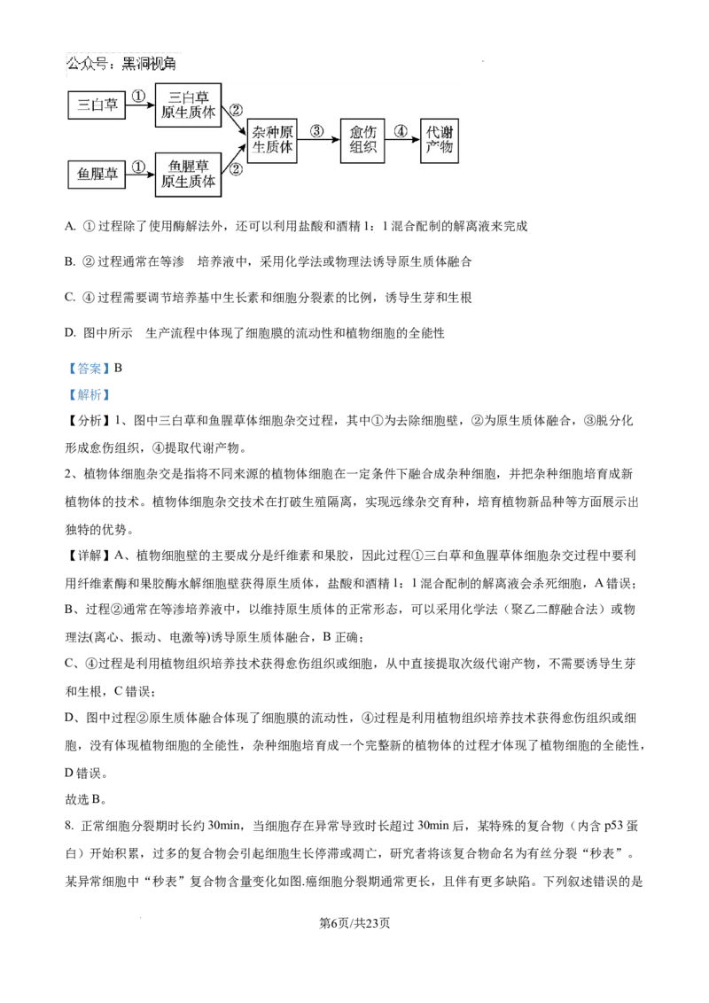 广东省深圳中学2024-2025学年高三上学期第一次摸底考试生物试题（解析）_2024-2025高三（6-6月题库）_2024年09月试卷_0925广东省深圳中学2024-2025学年高三上学期第一次摸底考试