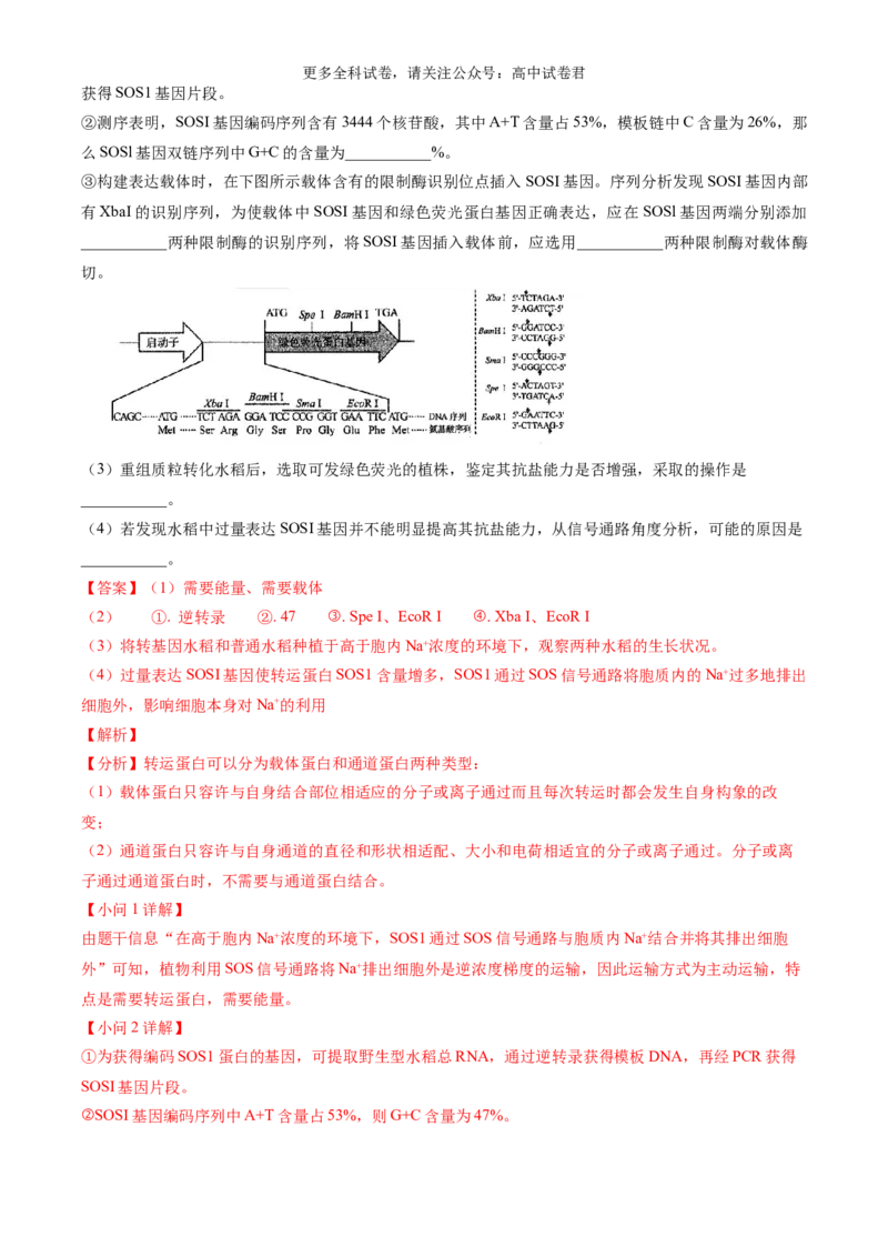 生物（九省联考真题完全解读，黑龙江、吉林）-2024年1月&ldquo;九省联考&rdquo;真题完全解读与考后提升_2024年4月_其他_2024年1月新&ldquo;九省联考&rdquo;考后提升卷（原卷+解析）