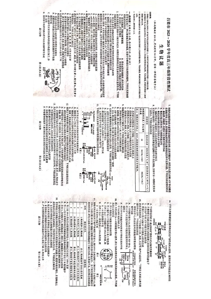 生物(1)_2023年11月_0211月合集_2024届山西省吕梁市高三上学期阶段性测试（一模）_山西省吕梁市2024届高三上学期阶段性测试（一模）生物