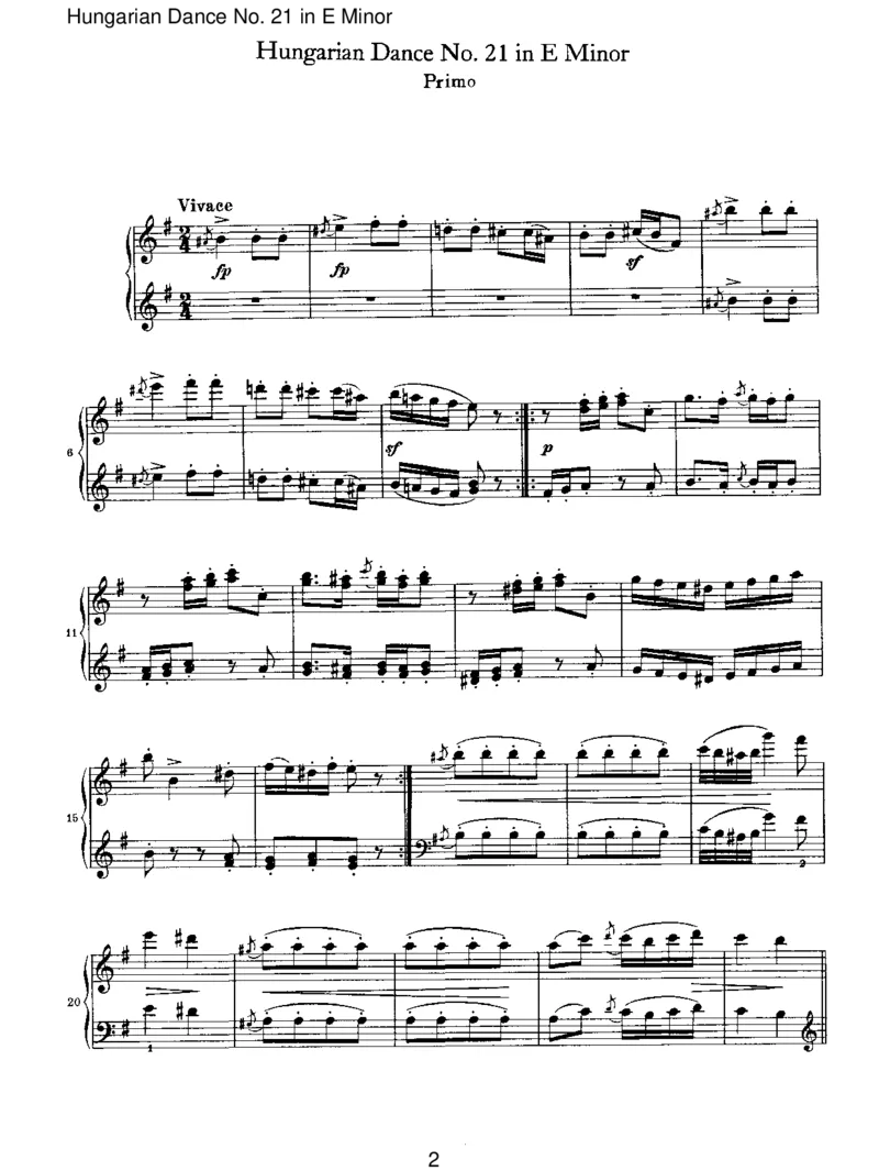 HungarianDanceNo.21inEMinor_一万首著名钢琴曲谱哈农贝多芬合集视频教学电子版高清无水印可打印_1古典钢琴知名音乐家谱_勃拉姆斯钢琴谱全集_VI.PianoWorksforFourHands