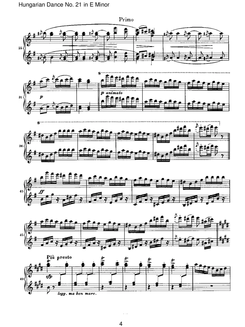 HungarianDanceNo.21inEMinor_一万首著名钢琴曲谱哈农贝多芬合集视频教学电子版高清无水印可打印_1古典钢琴知名音乐家谱_勃拉姆斯钢琴谱全集_VI.PianoWorksforFourHands