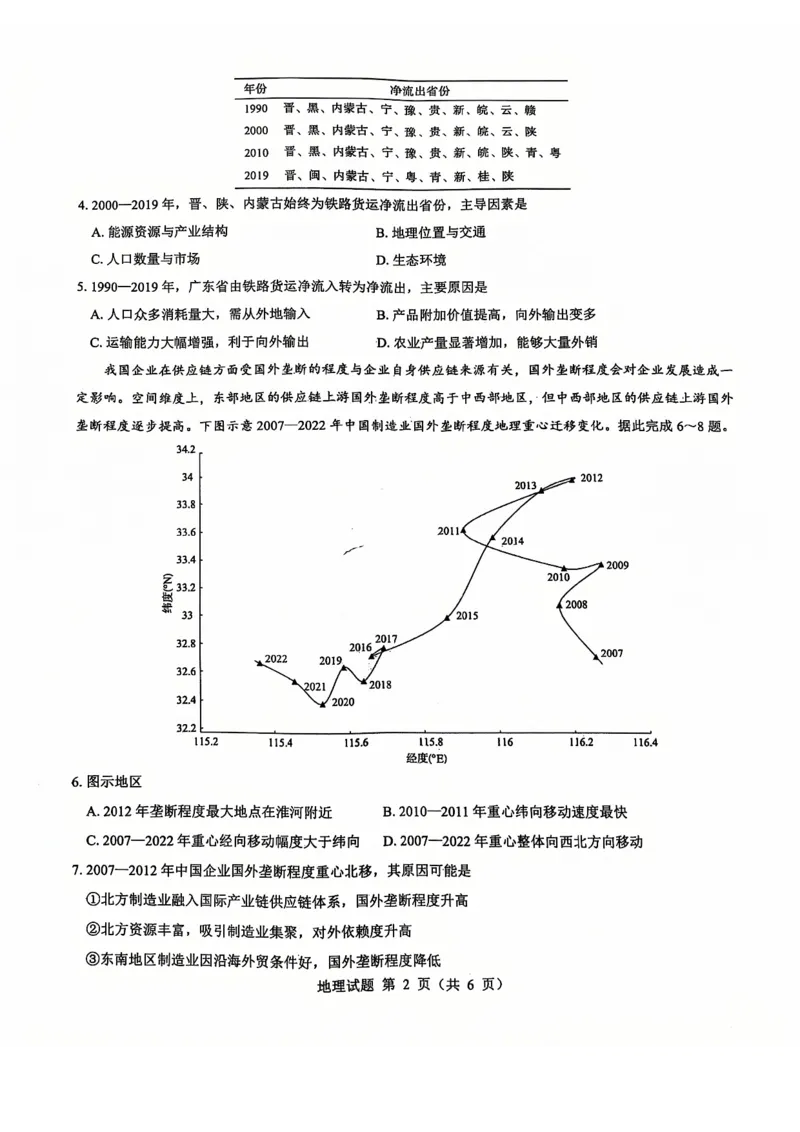 地理_2024-2025高三（6-6月题库）_2024年12月试卷_12192025山西省三重教育高三12月八省联考适应性考试_地理