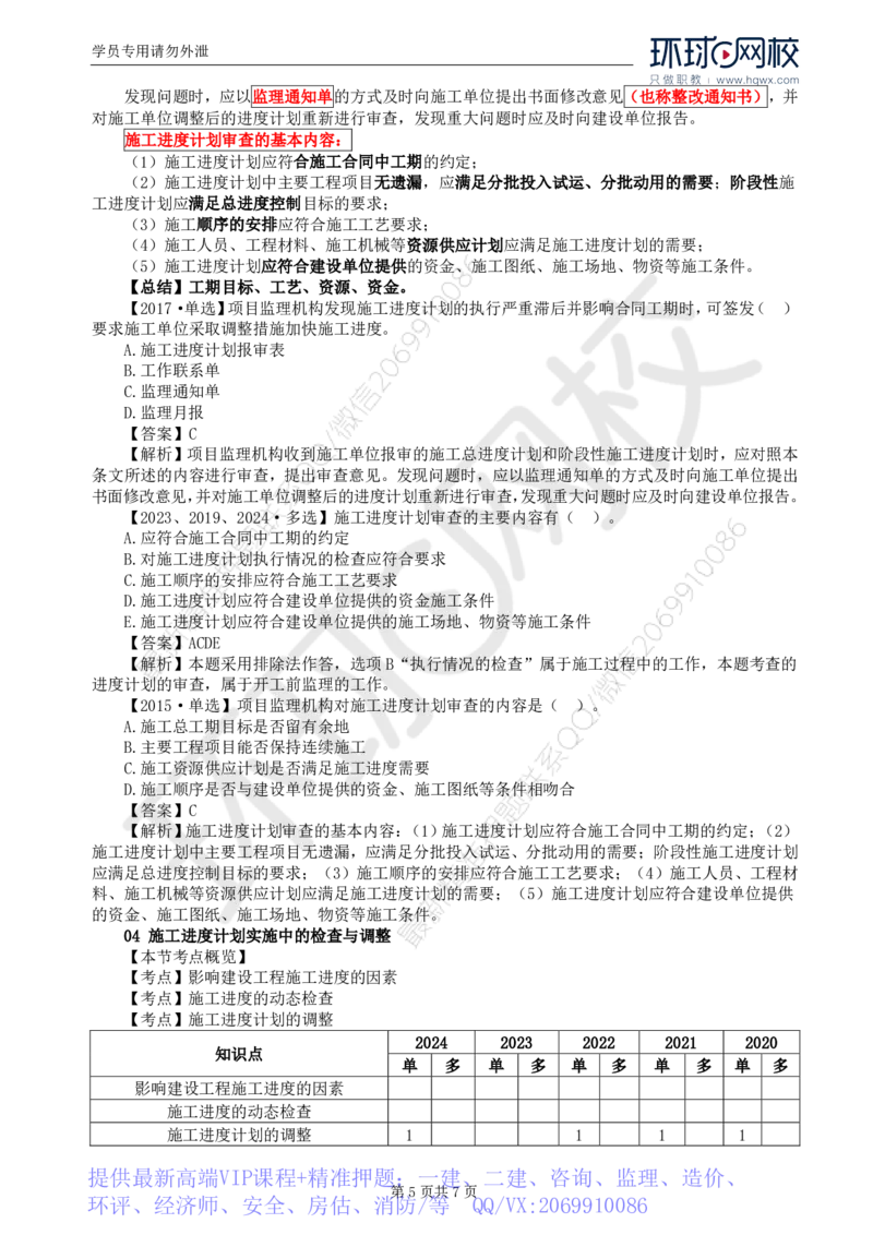 WM_19.进度：第六章第三节第四节施工进度计划实施中的检查与调整_监理工程师_2025监理工程师_2025年监理工程师-各大机构_2025年监理-土建目标_机构1-HQ_01.HQ精讲班-李.娜_讲义
