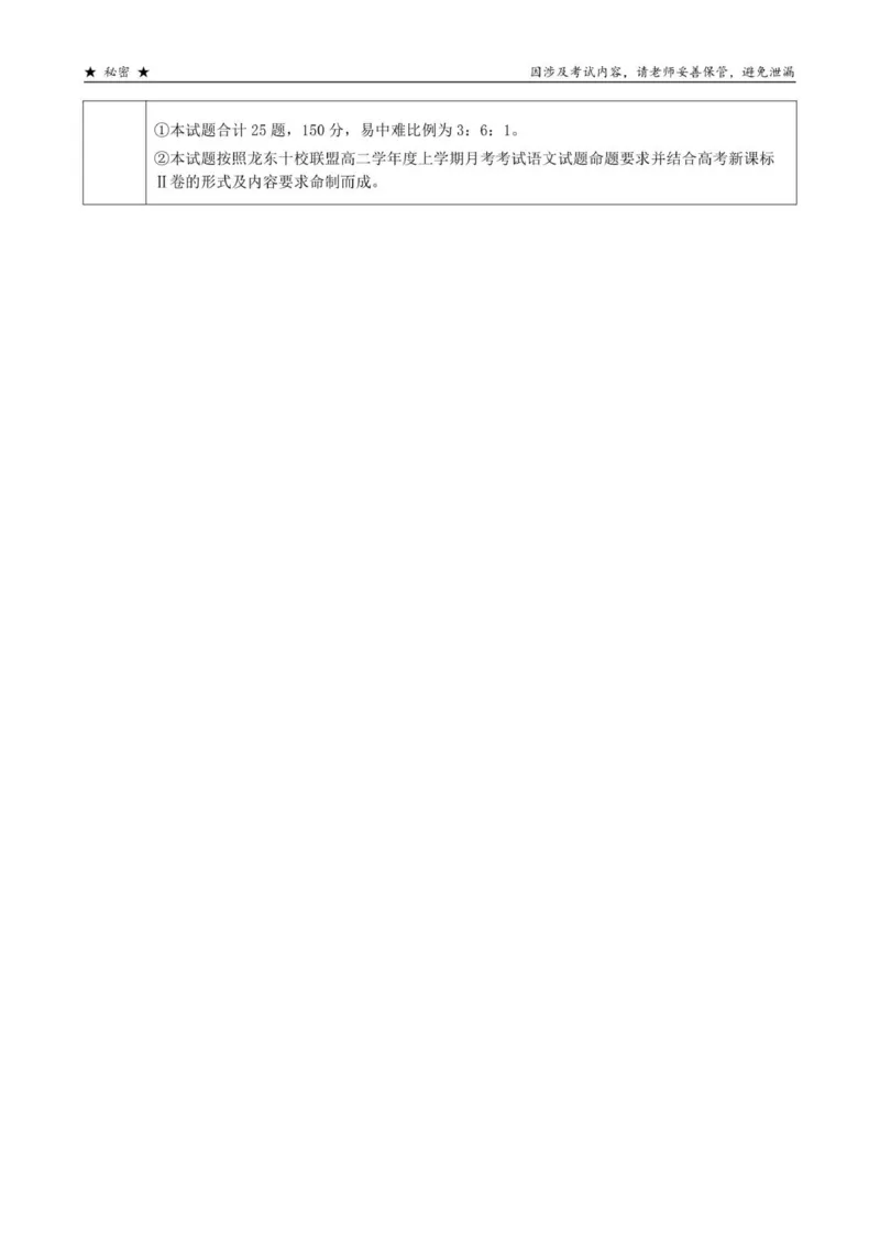 A龙东十校联盟高二学年语文月考试题双向细目表_2025年10月高二试卷_251014黑龙江省龙东十校联盟2025-2026学年高二上学期10月月考（全）