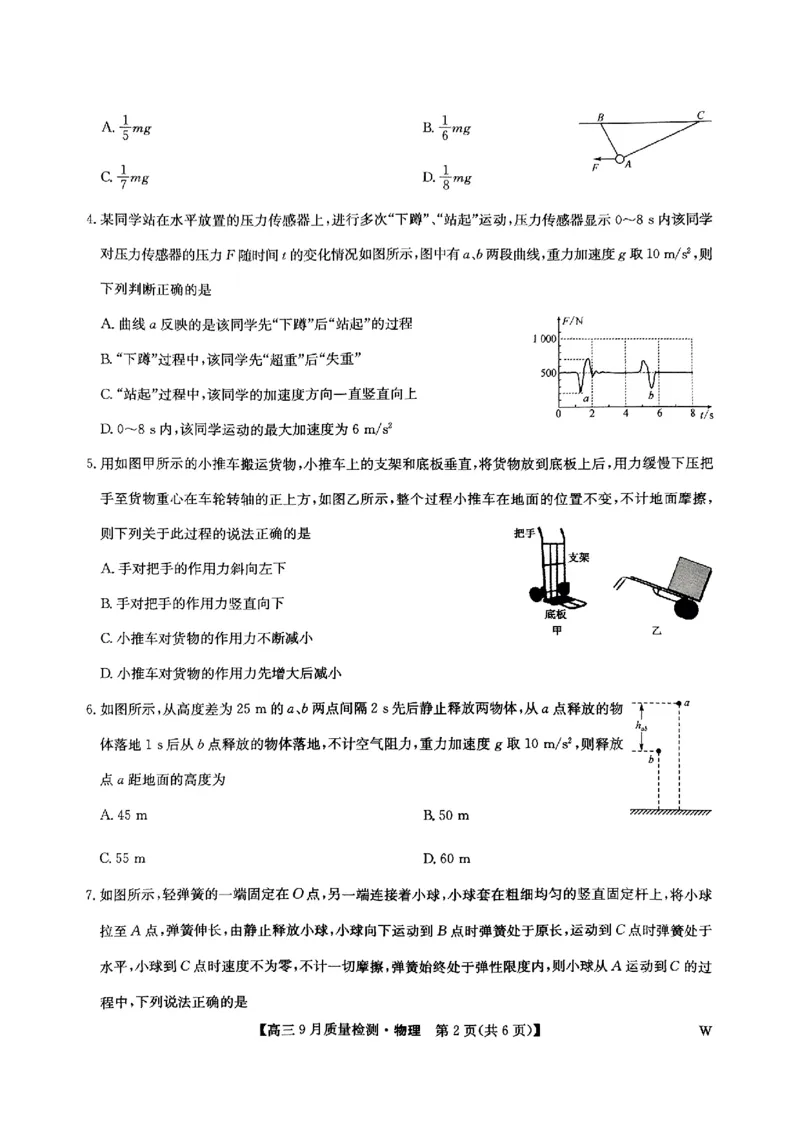 九师联盟2025届高三9月质量检测物理试卷_2024-2025高三（6-6月题库）_2024年09月试卷_0930九师联盟2025届高三9月质量检测