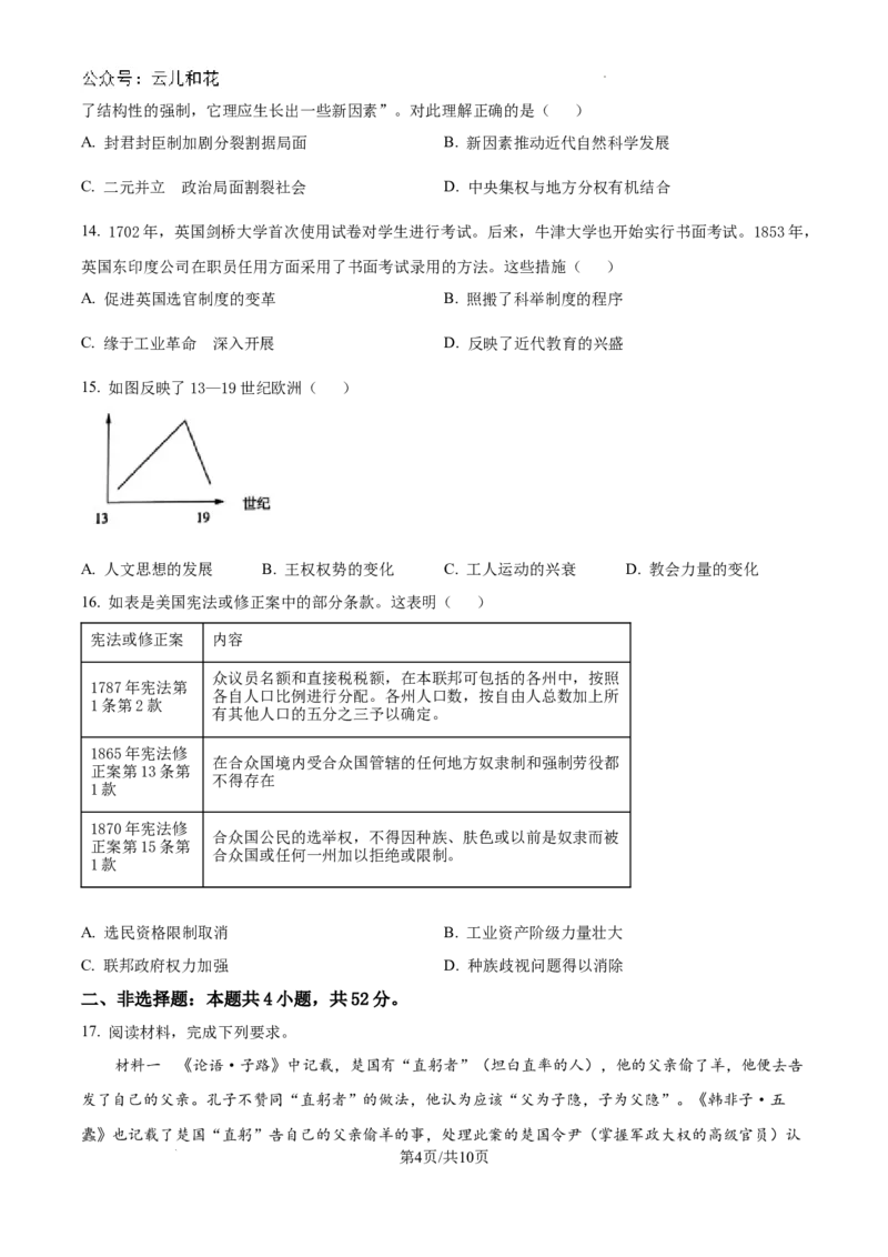 河南省南阳市第一中学校2024-2025学年高二上学期9月月考历史试题_2024-2025高二（7-7月题库）_2024年10月试卷_1010河南省南阳市第一中学校2024-2025学年高二上学期9月月考