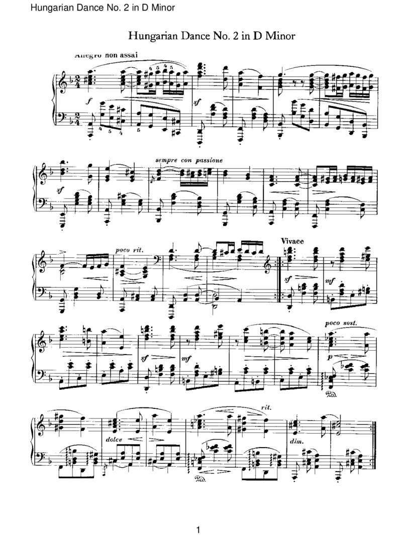 HungarianDanceNo.2inDMinor_一万首著名钢琴曲谱哈农贝多芬合集视频教学电子版高清无水印可打印_1古典钢琴知名音乐家谱_勃拉姆斯钢琴谱全集_IV.HungarianDancesforSoloPiano