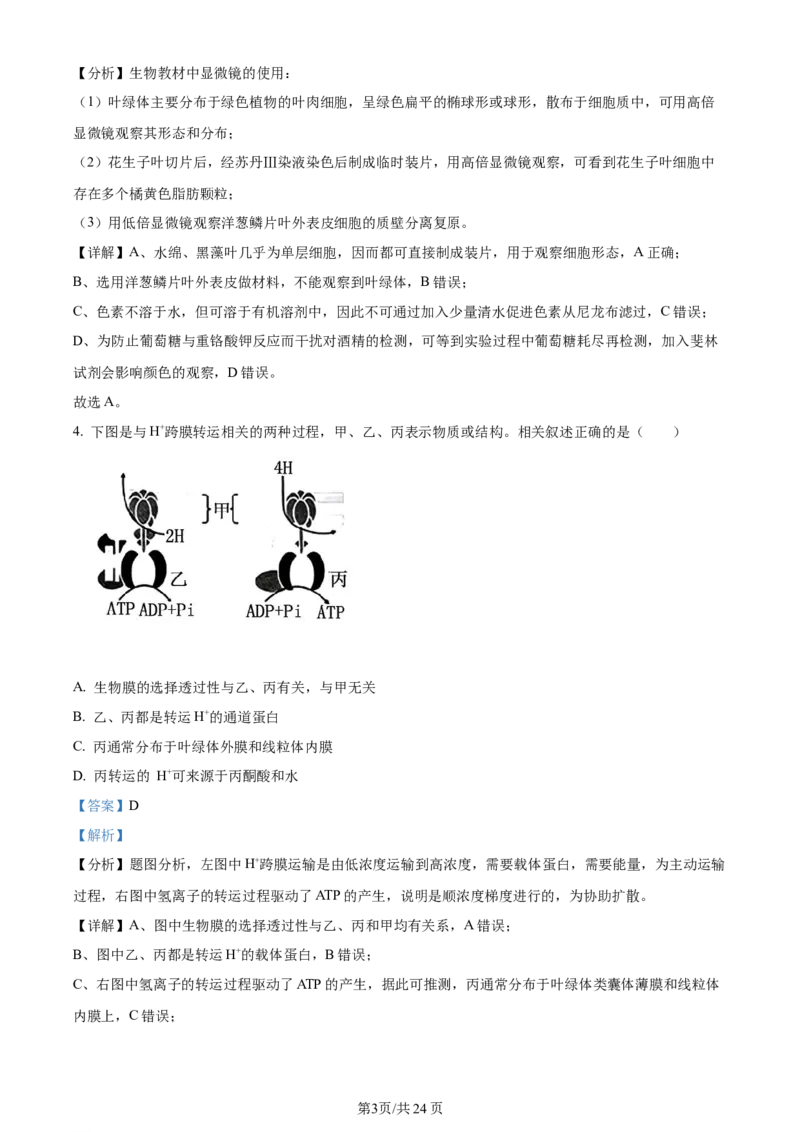 精品解析：江苏省无锡市2023-2024学年高三上学期期中教学质量调研测试生物试题（解析版）(1)_2023年11月_0211月合集_2024届江苏省无锡市高三上学期期中教学质量调研测试