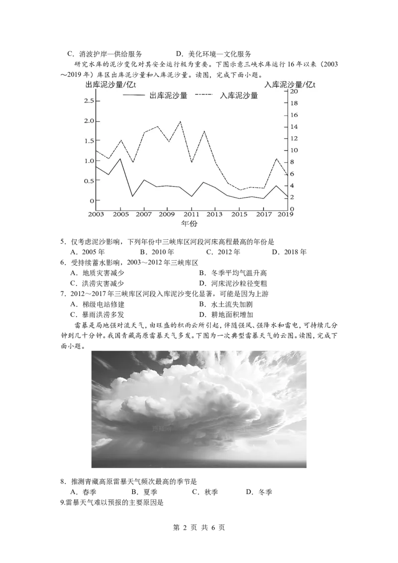 地理试题_2024-2025高三（6-6月题库）_2024年10月试卷_1017四川省绵阳市南山中学集团学校2024-2025学年高三上学期10月联考