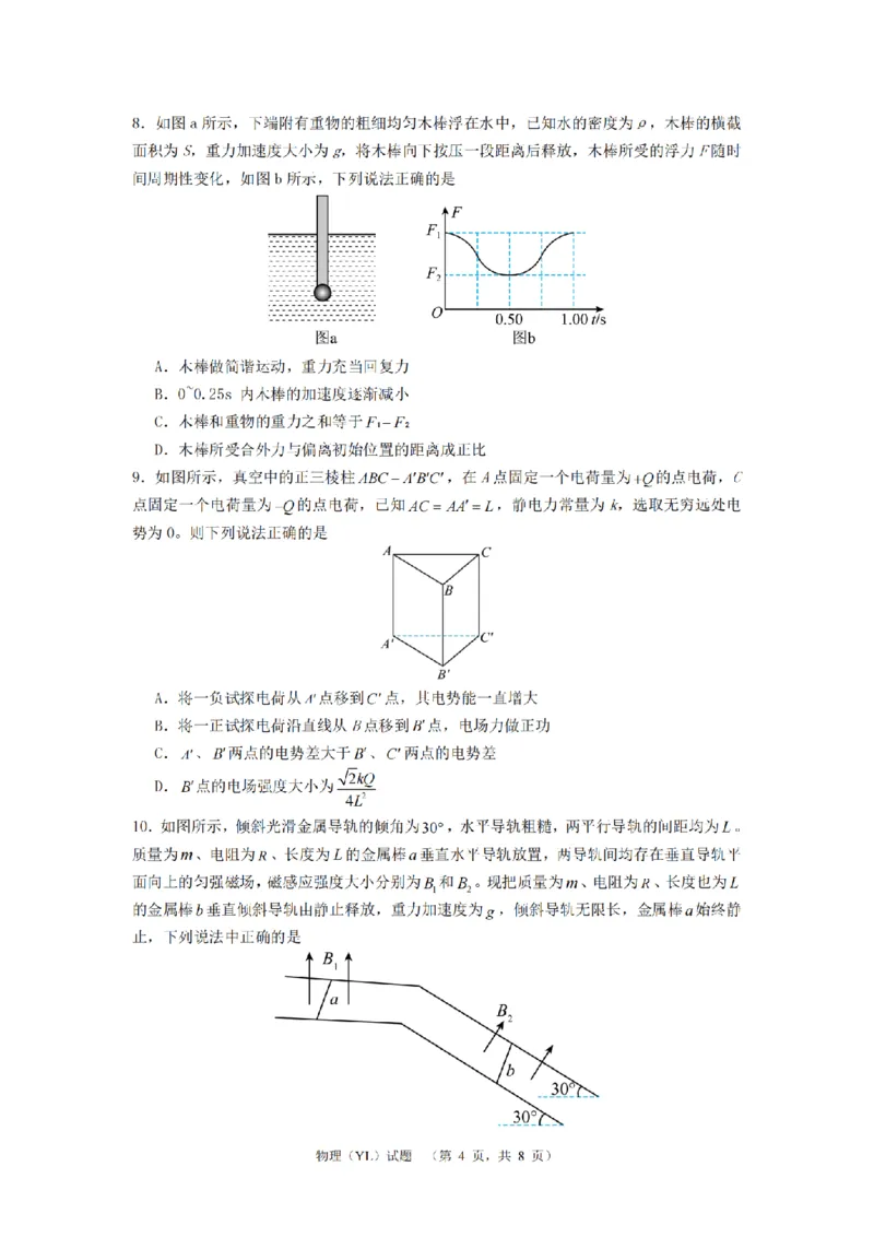 物理（YL）_1_2024年3月_013月合集_2024届湖南省长沙市雅礼中学高三下学期3月综合测试（一）_2024届湖南省长沙市雅礼中学高三下学期3月综合测试（一）物理