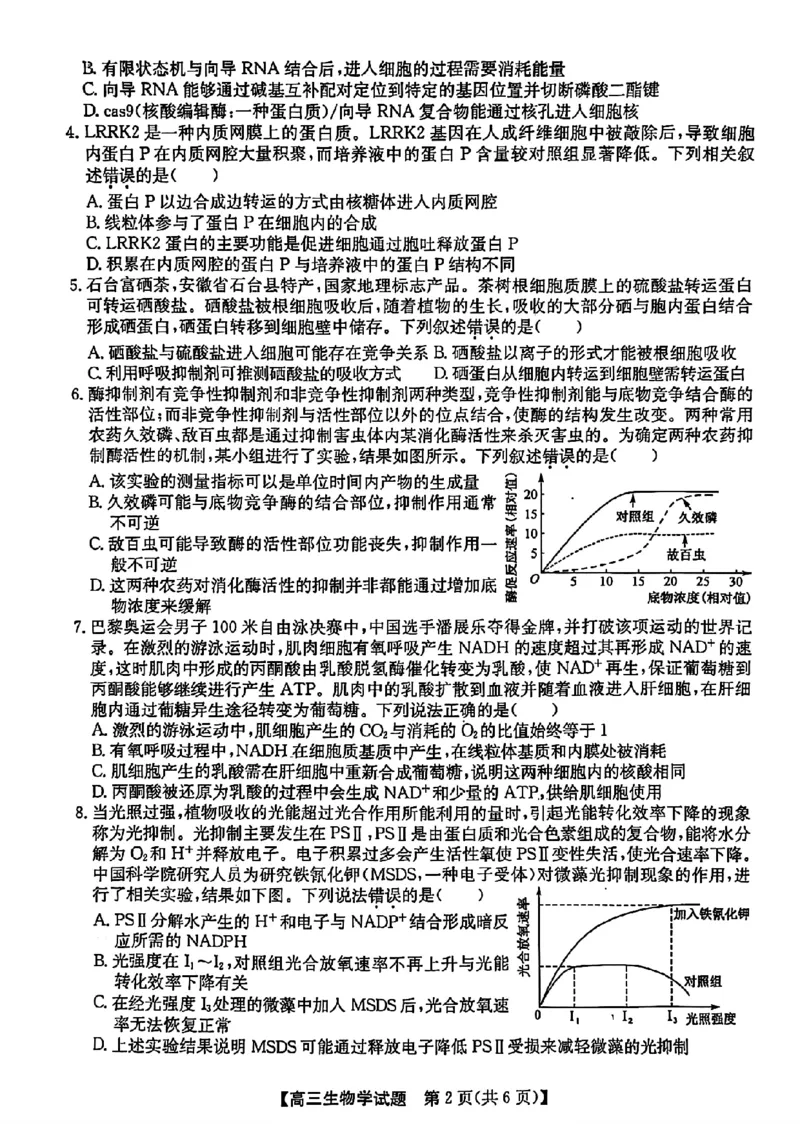 安徽省2025届高三第一次五校联考生物+答案_2024-2025高三（6-6月题库）_2024年11月试卷_1118安徽省2025届高三第一次五校联考（全科）