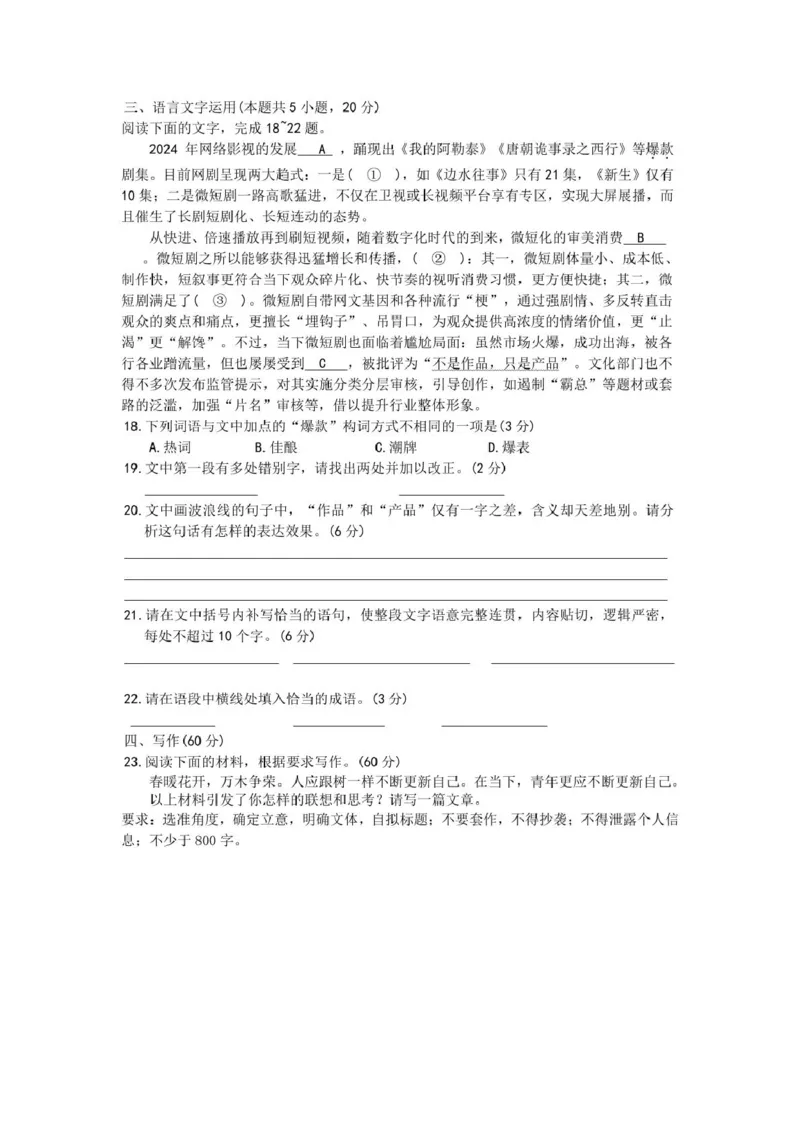 安徽省阜阳市、亳州市部分学校2024-2025学年高二下学期3月月考语文试卷（图片版）_2024-2025高二（7-7月题库）_2025年04月试卷(1)