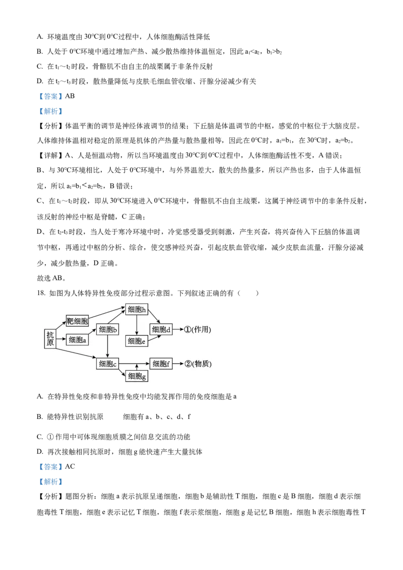 江苏省南京市2024-2025学年高二上学期11月期中生物试题Word版含解析_2024-2025高二（7-7月题库）_2024年11月试卷_1116江苏省南京市2024-2025学年高二上学期期中考试
