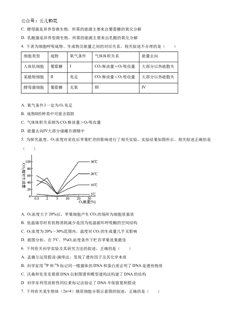 江苏省南通市2024-2025学年高二上学期10月调研测试生物Word版含答案_2024-2025高二（7-7月题库）_2024年10月试卷_1031江苏省南通市2024-2025学年高二上学期10月调研测试