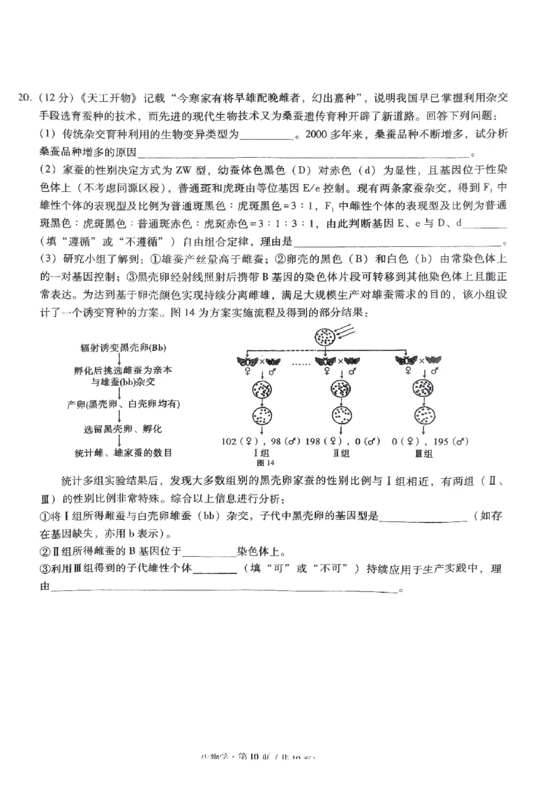 生物试题_2024年5月_01按日期_30号_2024届重庆市巴蜀中学高三5月适应性月考卷（十）_重庆市巴蜀中学2024届高三年级下学期5月适应性月考卷（十）生物