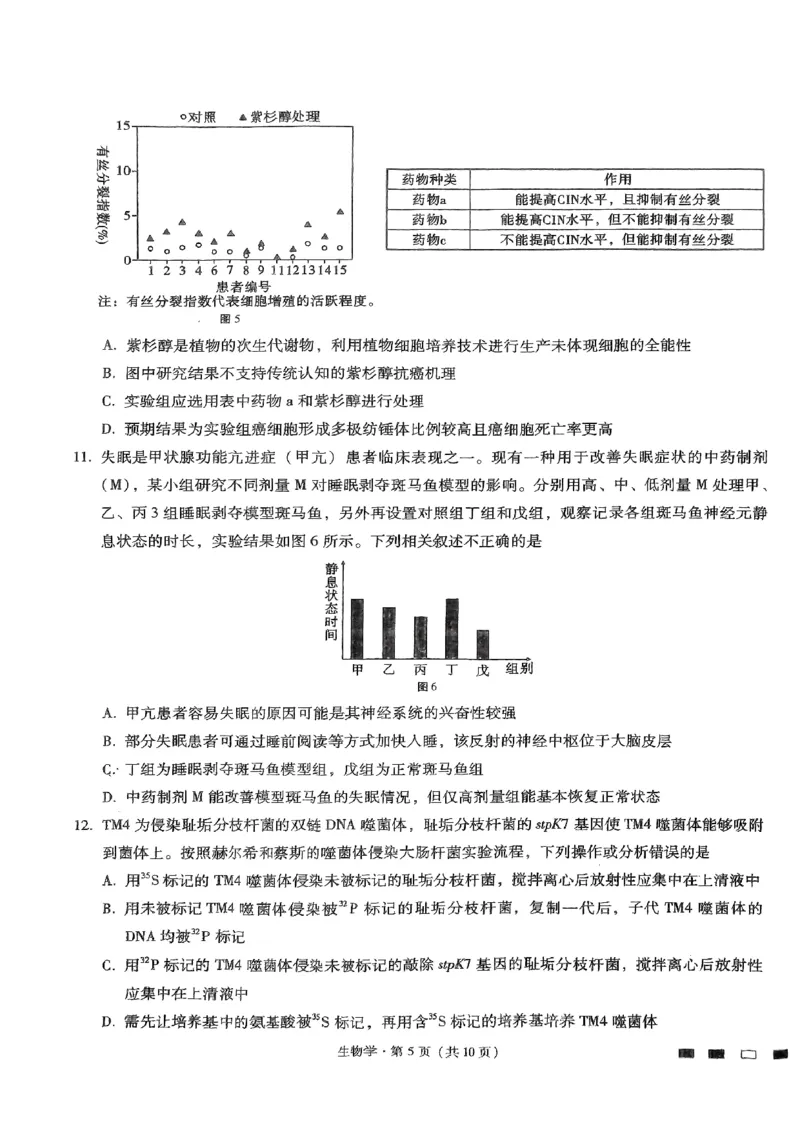 生物试题_2024年5月_01按日期_30号_2024届重庆市巴蜀中学高三5月适应性月考卷（十）_重庆市巴蜀中学2024届高三年级下学期5月适应性月考卷（十）生物