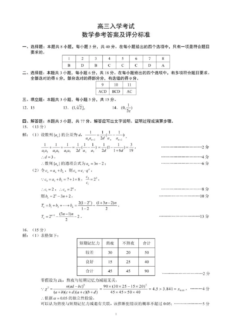 四川省成都市蓉城名校联考2024-2025学年高三上学期开学考试数学试题+答案_2024-2025高三（6-6月题库）_2024年09月试卷_0905四川省成都市蓉城名校联考2024-2025学年高三上学期入学考试