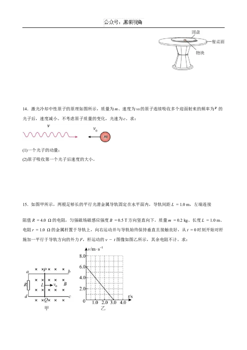 江苏省泰州中学2025届高三上学期一模试题物理Word版含答案_2024-2025高三（6-6月题库）_2025年01月试卷_0110江苏省泰州中学2025届高三上学期一模试题