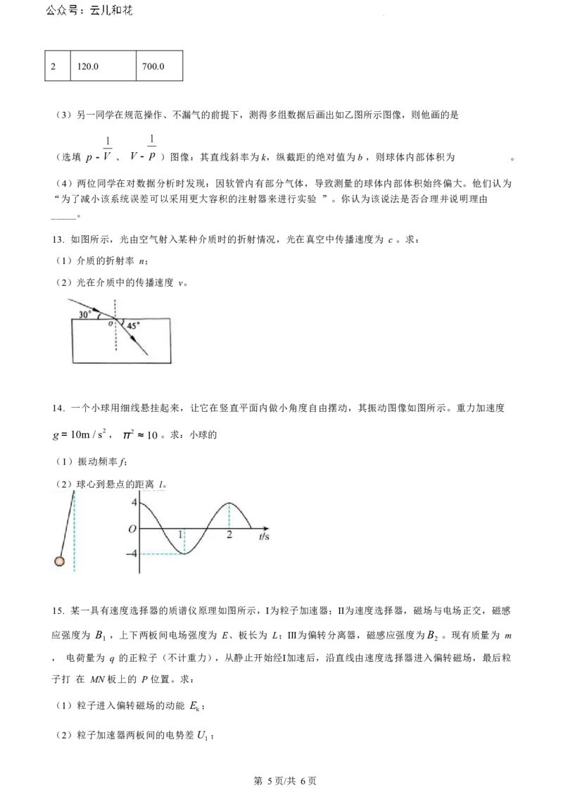 江苏省盐城市2023-2024学年第二学期高二年级6月月末期终联考考试物理试题（原卷版）_2024-2025高二（7-7月题库）_2024年07月试卷_0701江苏省盐城市2023-2024学年高二下学期6月期末