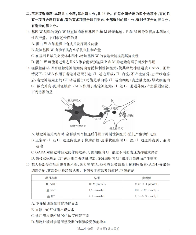 湖南省2025-2026学年高二上学期12月联考（26-201B）生物_2024-2025高二（7-7月题库）_2026年1月高二_260120金太阳&middot;湖南省2025-2026学年高二上学期12月联考（26-201B）（全）