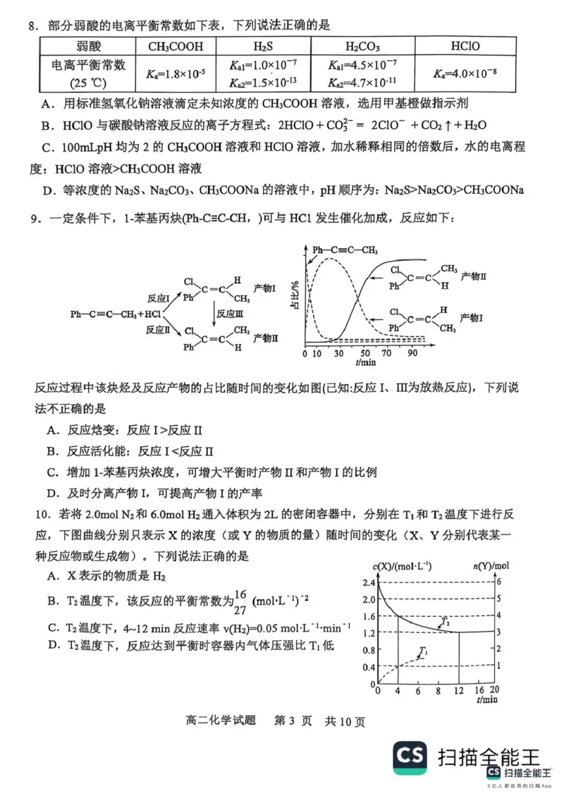 山东省东营市2024-2025学年高二上学期1月期末化学试题（图片版，含答案）_2024-2025高二（7-7月题库）_2025年02月试卷_0219江西省南昌市2024-2025学年高二上学期期末考试