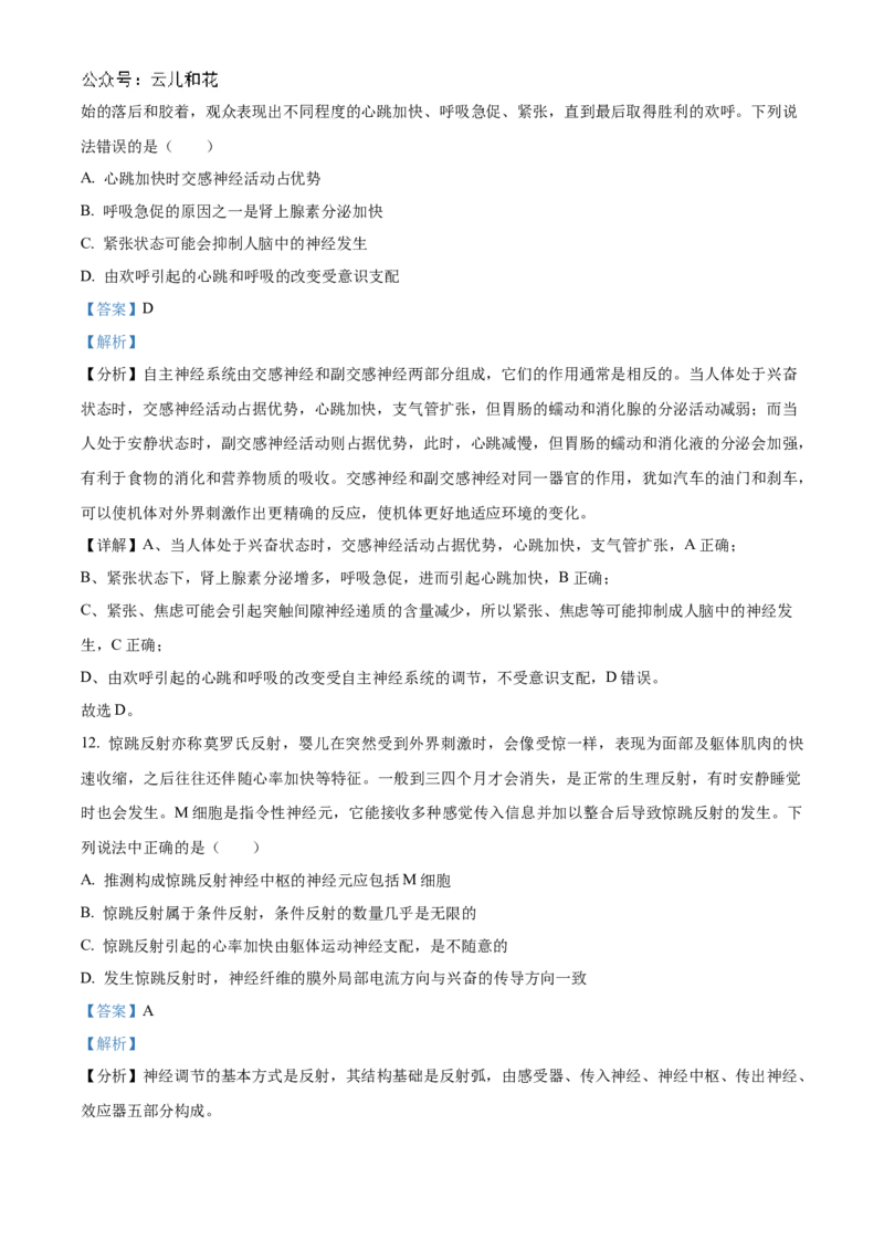 海南省海南中学2024-2025学年高二上学期11月期中考试生物Word版含解析_2024-2025高二（7-7月题库）_2024年11月试卷_1118海南省海南中学2024-2025学年高二上学期11月期中考试