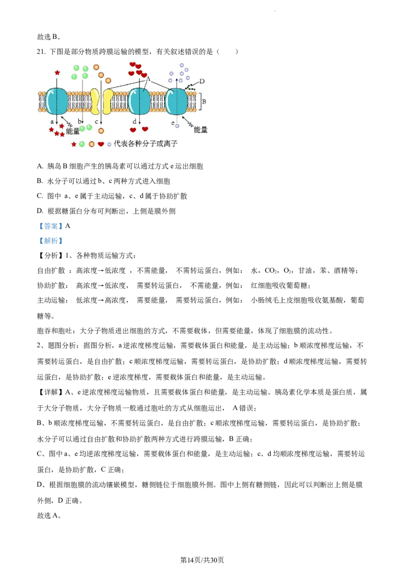 精品解析：四川省内江市六中2023-2024学年高三上学期入学考试生物试题（解析版）(1)_2023年11月_0211月合集_2024届四川省内江市第六中学高三上学期第一次月考