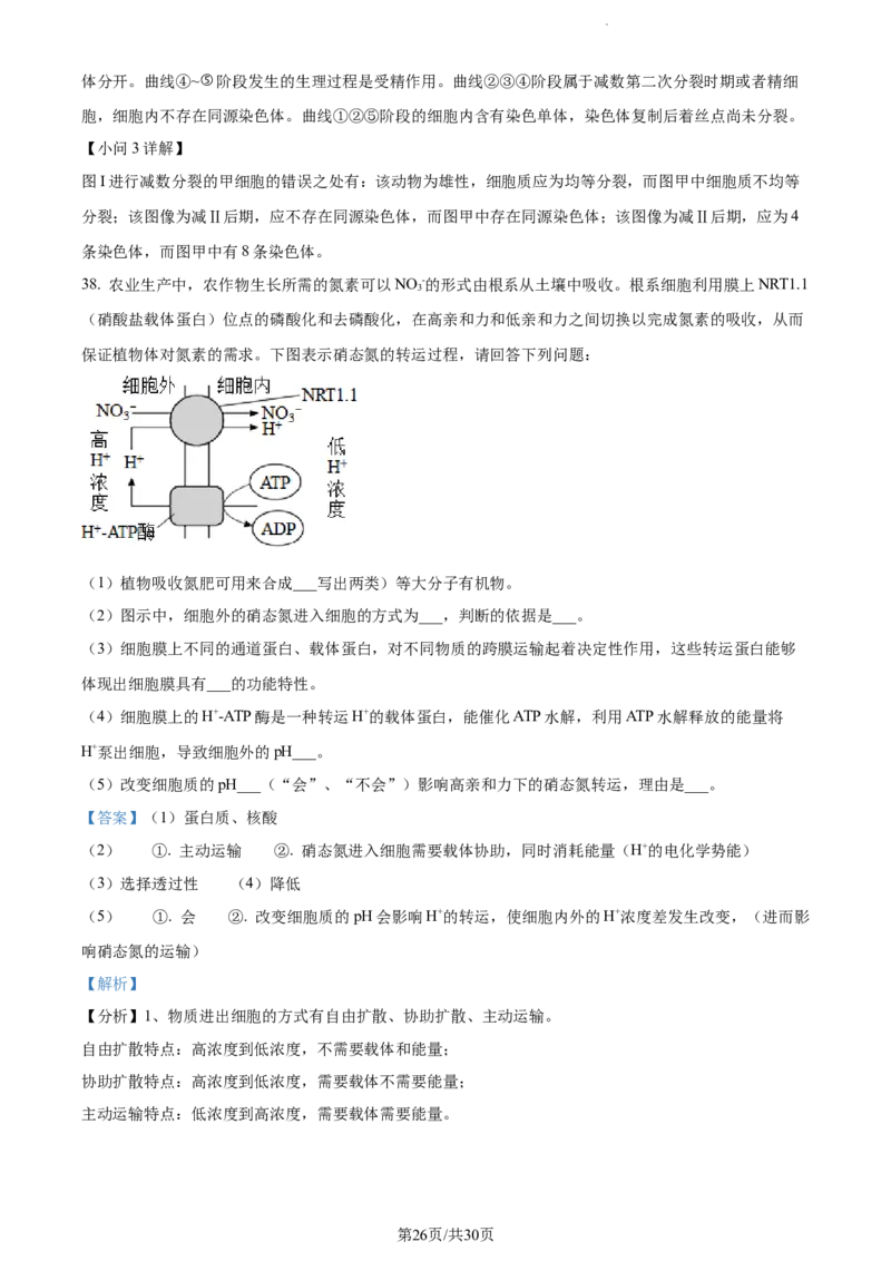 精品解析：四川省内江市六中2023-2024学年高三上学期入学考试生物试题（解析版）(1)_2023年11月_0211月合集_2024届四川省内江市第六中学高三上学期第一次月考