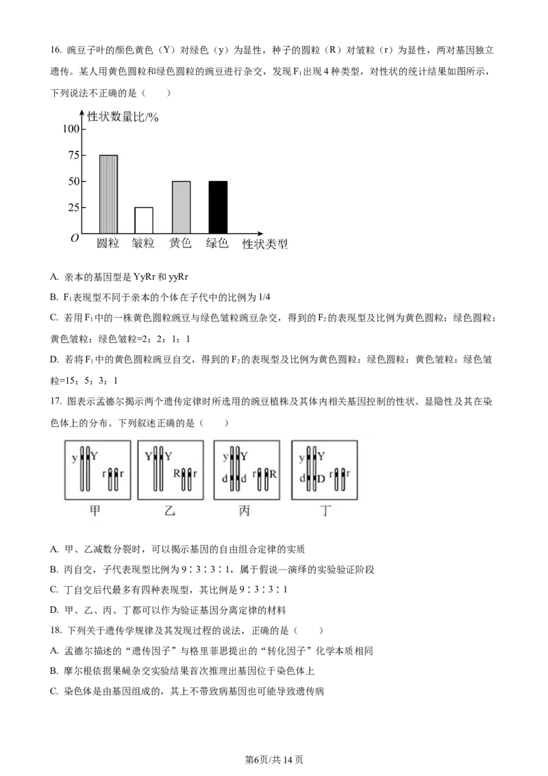 精品解析：河南省南阳市2023-2024学年高三上学期期中生物试题（原卷版）(1)_2023年11月_0211月合集_2024届河南省南阳市高三上学期期中考试_河南省南阳市2024届高三上学期期中考试生物