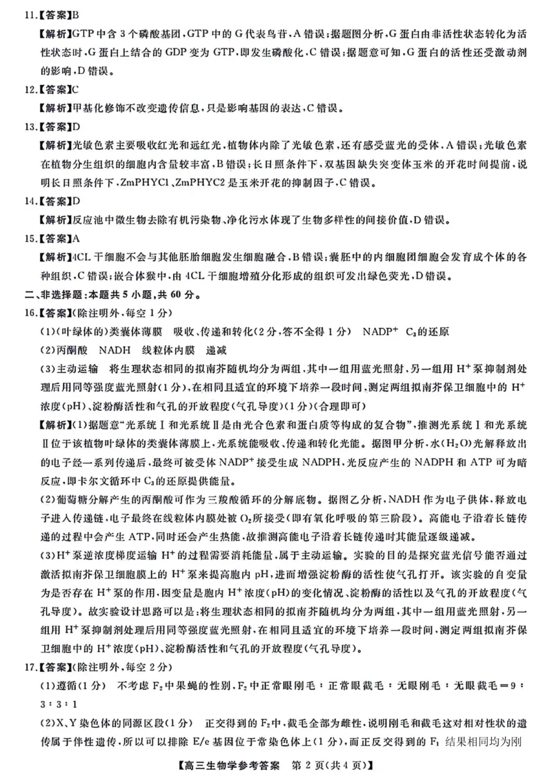 生物参考答案_2024年2月_01每日更新_19号_2024届福建省百校联考高三下学期正月联考_福建省百校联考2024届高三下学期正月联考生物