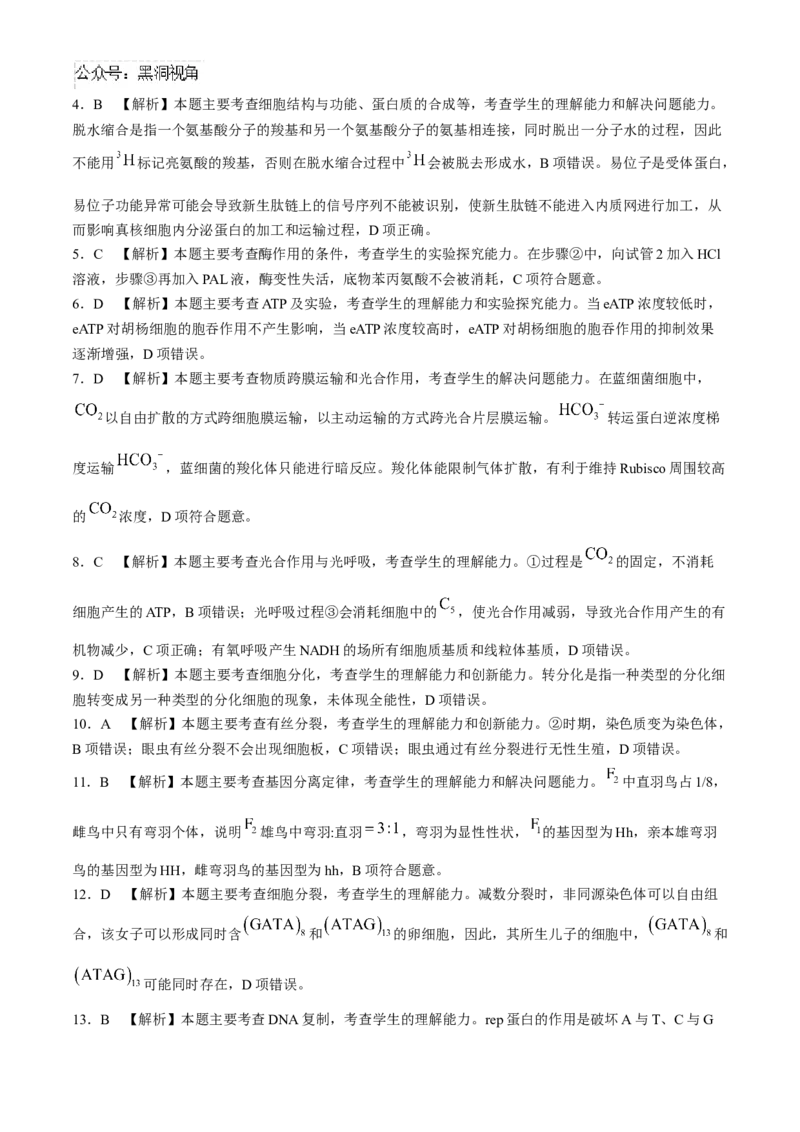 河南省2024-2025年金太阳高三年级联考（三）生物学试题（含解析）_2024-2025高三（6-6月题库）_2024年10月试卷_1030河南省2024-2025年金太阳高三年级联考（三）