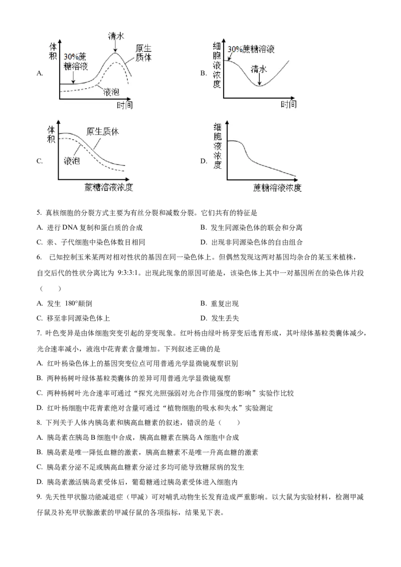 精品解析：黑龙江省大庆市大庆中学2023-2024学年高三下学期开学生物试题（原卷版）_2024年3月_013月合集_2024届黑龙江省大庆市大庆中学高三下学期开学考试