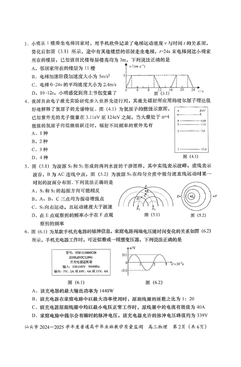 广东省汕头市2024-2025学年高三上学期12月期末物理试题（PDF版，无答案）_2024-2025高三（6-6月题库）_2024年12月试卷_1231广东省汕头市2024-2025学年高三上学期12月期末教学质量监测