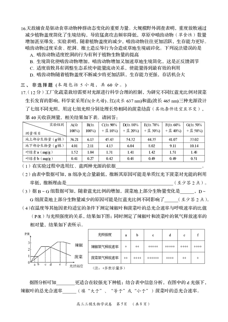 生物卷_2024年5月_01按日期_1号_2024届湖南省岳阳市高三教学质量监测（三）_2024届湖南省岳阳市高三下学期三模生物试题