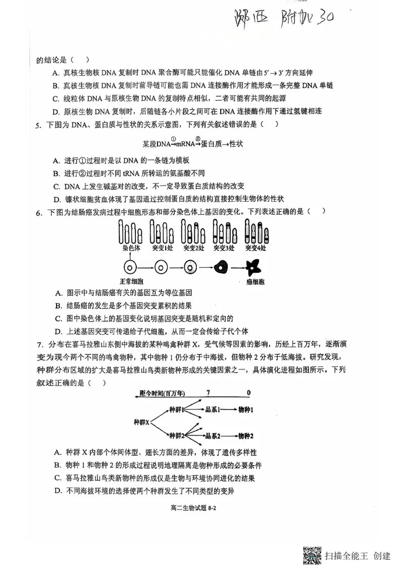 湖北省十堰市六县市区一中教联体2024-2025学年高二上学期11月联考试题生物PDF版含答案_2024-2025高二（7-7月题库）_2024年11月试卷