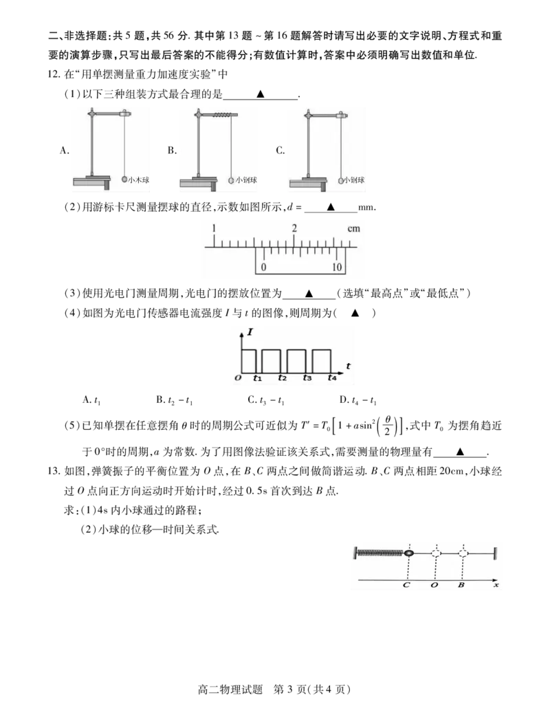 徐州市新沂2024-2025学年度高二第一学期期中考试物理试卷_2024-2025高二（7-7月题库）_2024年12月试卷_1214江苏省徐州市2024-2025学年高二上学期期中考试