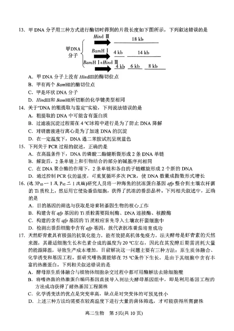 河南省南阳市2024-2025学年高二下学期4月期中考试生物PDF版含答案_2024-2025高二（7-7月题库）_2025年05月试卷_0517河南省南阳市2024-2025学年高二下学期4月期中考试