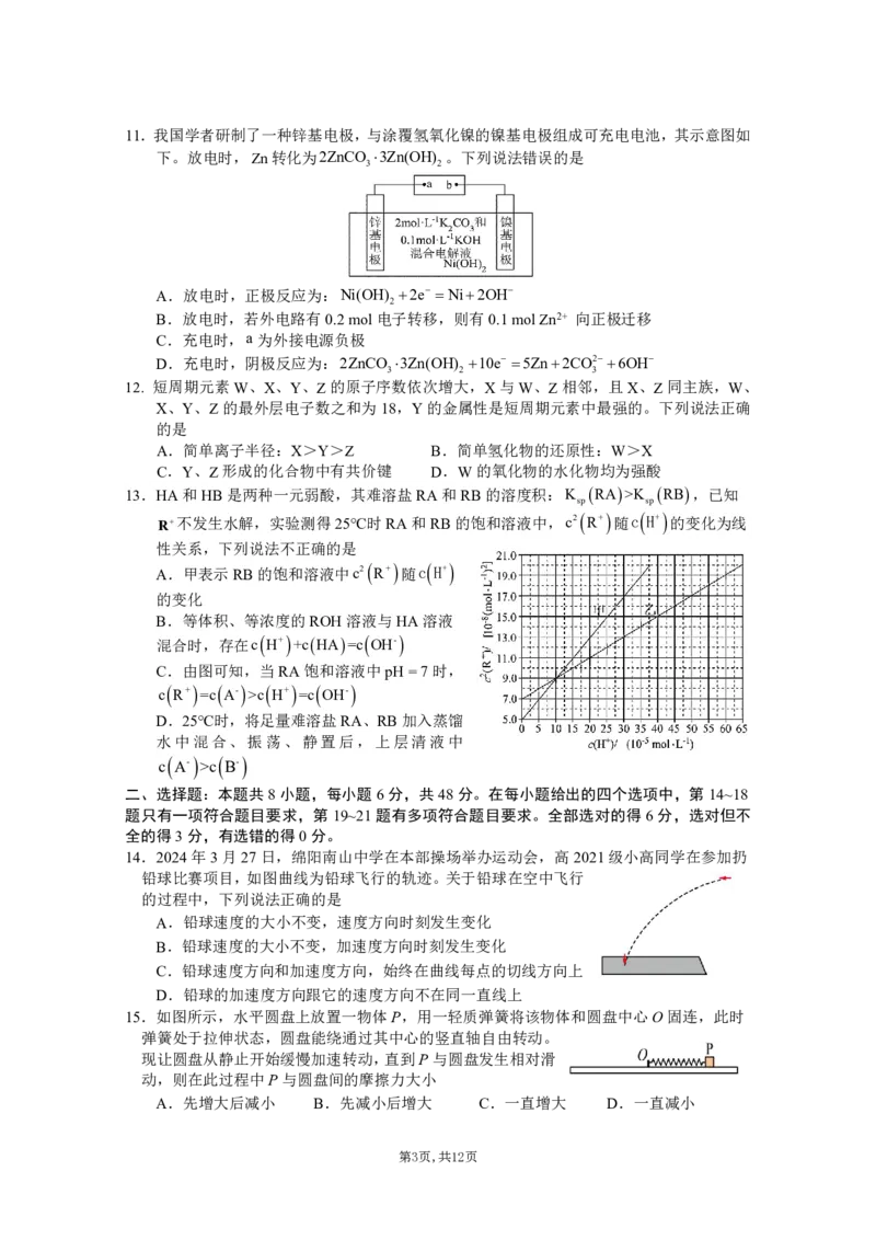 理综_2024年4月_01按日期_16号_2024届四川绵阳南山中学高三4月绵阳三诊热身考试_四川省绵阳南山中学2024届高三下学期4月绵阳三诊热身考试理综