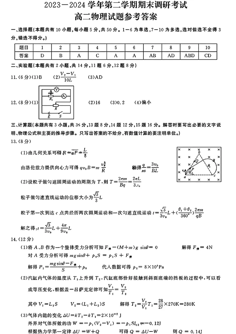 河南省开封市2023-2024学年高二下学期7月期末物理_2024-2025高二（7-7月题库）_2024年07月试卷_0721河南省开封市2023-2024学年第二学期高二期末调研考试