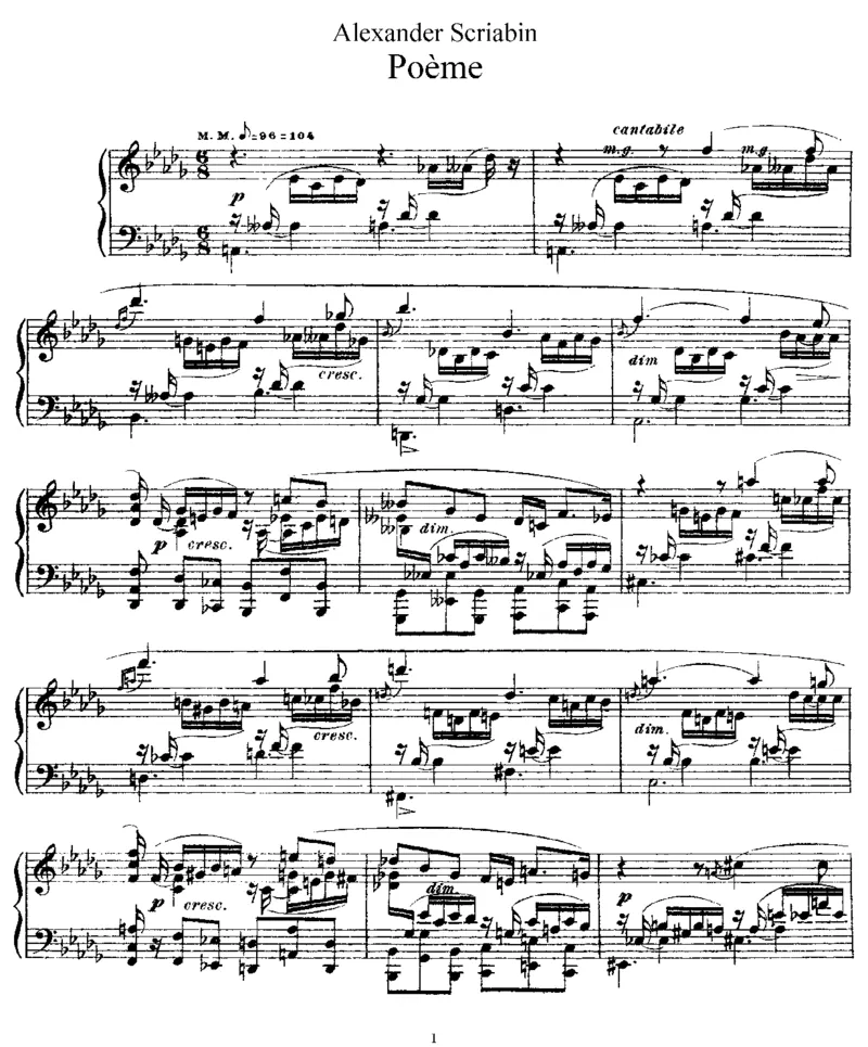 Poeme,Op41_一万首著名钢琴曲谱哈农贝多芬合集视频教学电子版高清无水印可打印_1古典钢琴知名音乐家谱_斯克里亚宾钢琴谱全集_Poemes