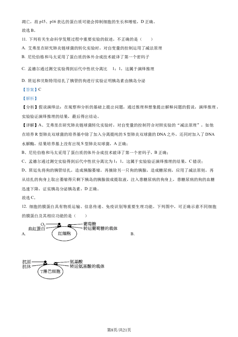 精品解析：江西省景德镇市2023-2024学年高三上学期第一次质量检测生物试题（解析版）(1)_2023年11月_0211月合集_2024届江西省景德镇市高三上学期第一次质量检测