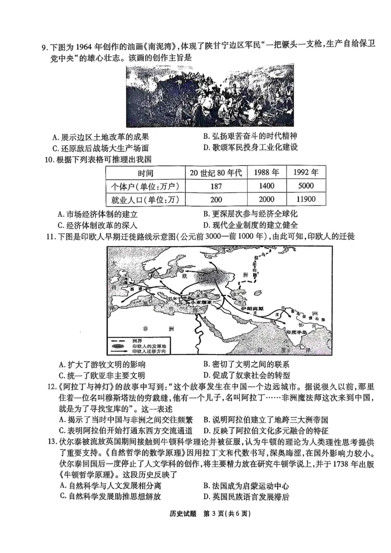 安徽省安徽六校教育研究会2025届高三年级入学素质测试（开学联考）历史试卷+答案_2024-2025高三（6-6月题库）_2024年09月试卷