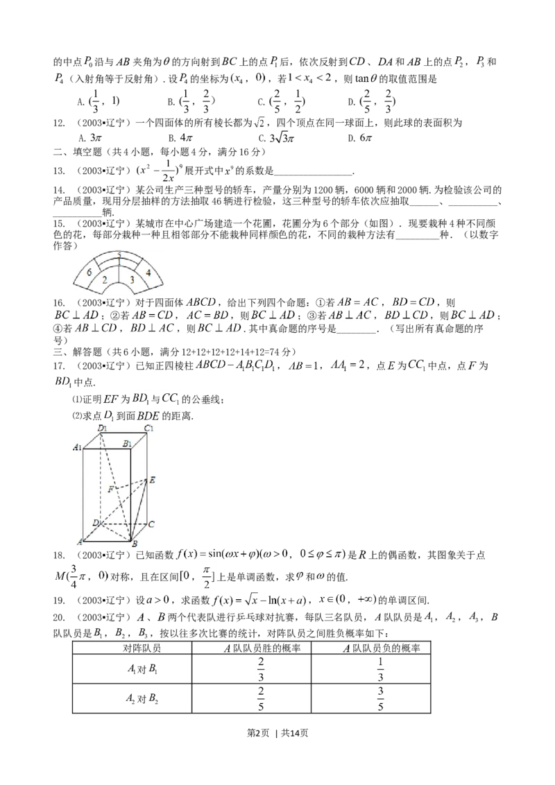 2003年辽宁高考数学真题及答案_数学高考真题试卷_旧1990-2007&middot;高考数学真题_1990-2007&middot;高考数学真题&middot;word_辽宁