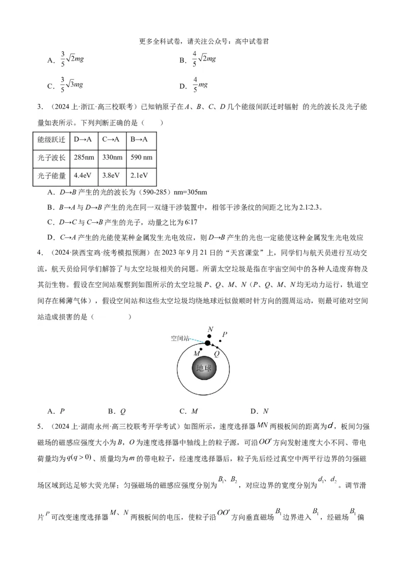 物理（九省联考考后提升卷，河南）（原卷版）_2024年4月_其他_2024年1月新&ldquo;九省联考&rdquo;考后提升卷（原卷+解析）_2024年1月&ldquo;九省联考&rdquo;物理真题完全解读与考后提升