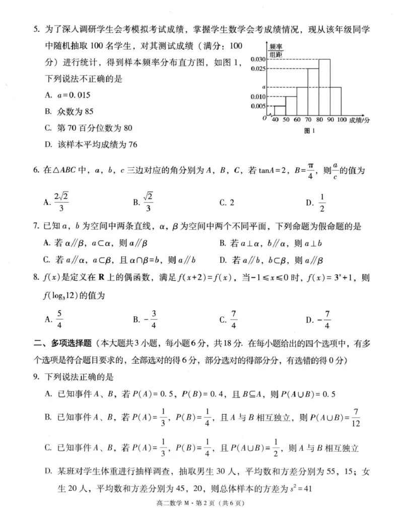 云南&ldquo;美美与共&rdquo;民族中学联盟高二联考（一）数学2027届高二上学期美美与共民中联考（一）数学试卷_2025年10月高二试卷