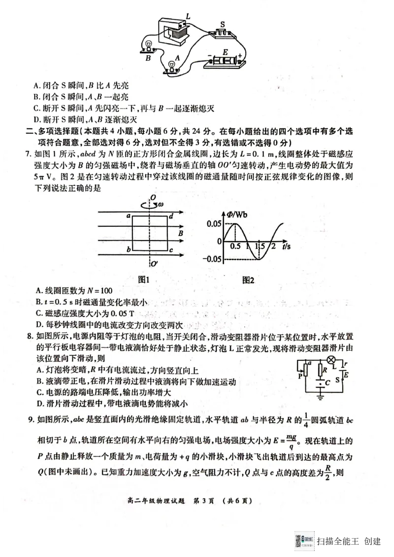 河南省南阳市六校联考2024-2025学年高二上学期12月月考物理试题_2024-2025高二（7-7月题库）_2024年12月试卷_1222河南省南阳市2024年秋期高二年级六校第二次联考