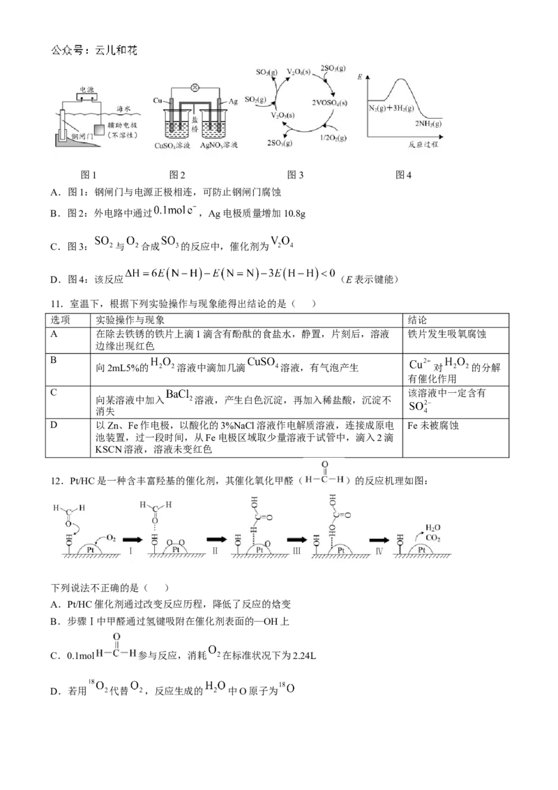 江苏省南通市2024-2025学年高二上学期10月调研测试化学Word版含答案_2024-2025高二（7-7月题库）_2024年10月试卷_1031江苏省南通市2024-2025学年高二上学期10月调研测试