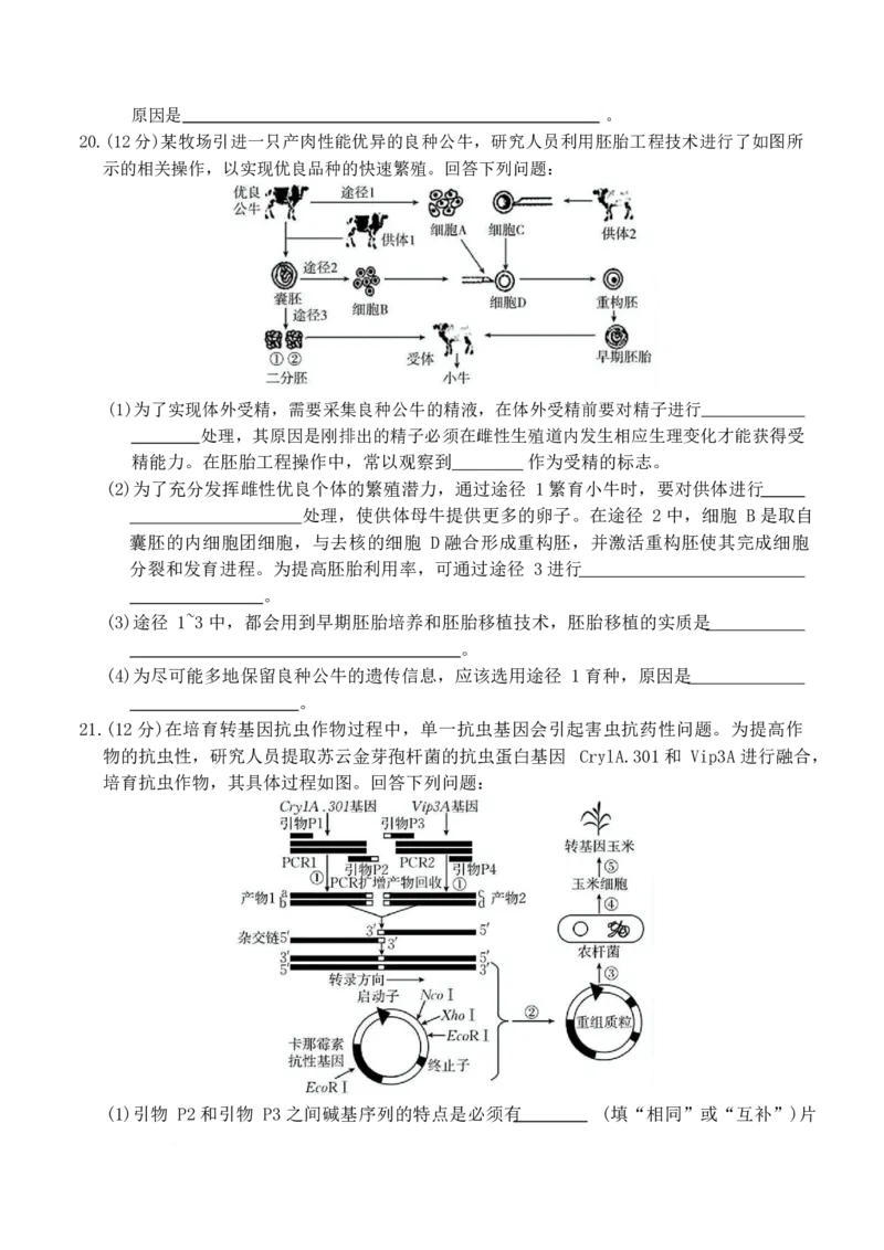 江西省&ldquo;三新&rdquo;协同教研共同体2024-2025学年高二下学期5月联考试题生物Word版含答案_2024-2025高二（7-7月题库）_2025年6月试卷