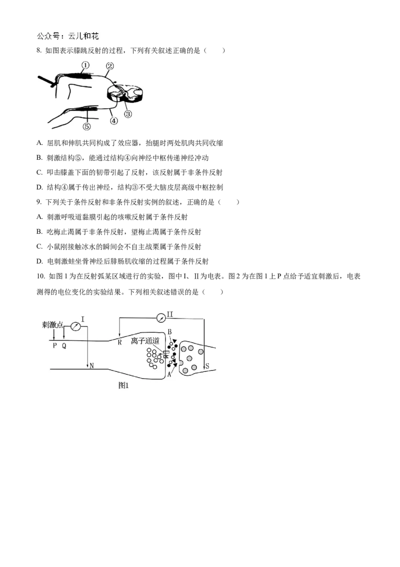 山西省大同市2024-2025学年高二上学期10月联考试题生物Word版含答案_2024-2025高二（7-7月题库）_2024年10月试卷_1026山西省大同市2024-2025学年高二上学期10月联考